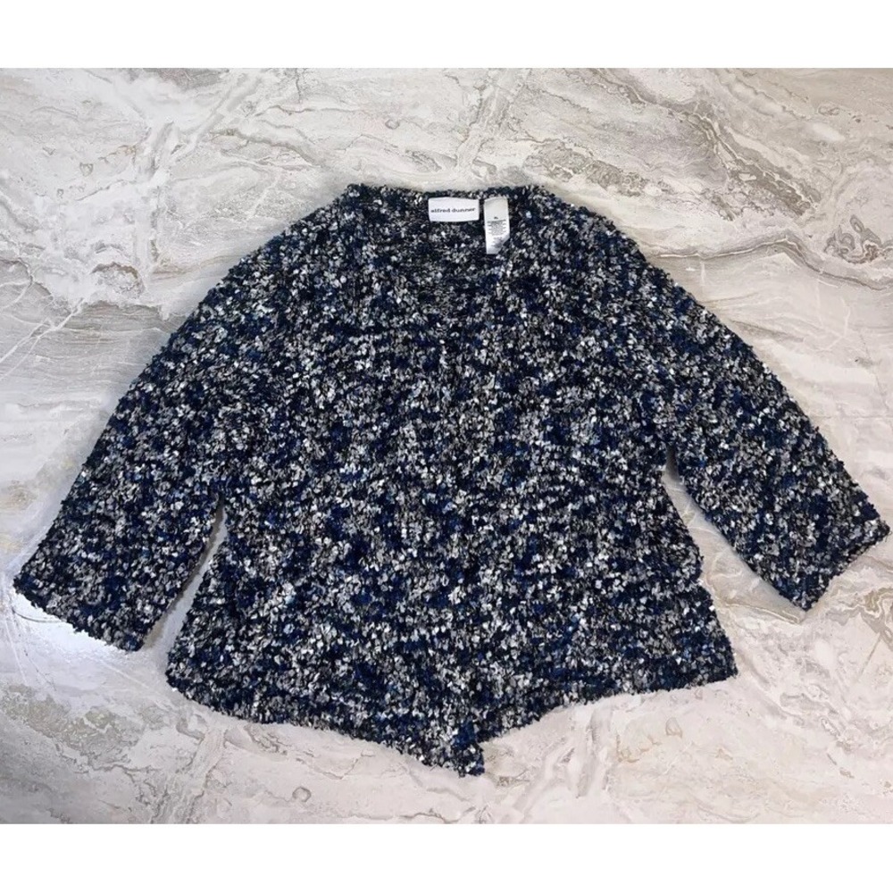 Alfred Dunner XL Fuzzy Jacket Blue Black Grey White Cardigan